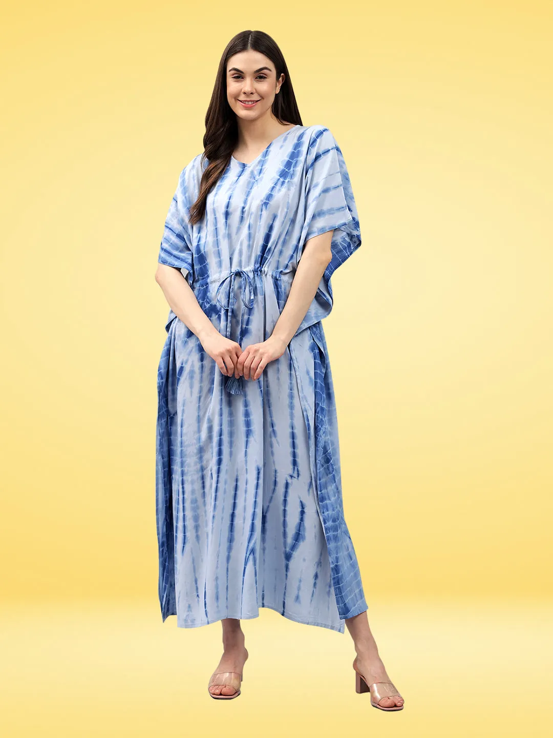 Blue Tie and Dye Print Rayon Kaftan by Shararat