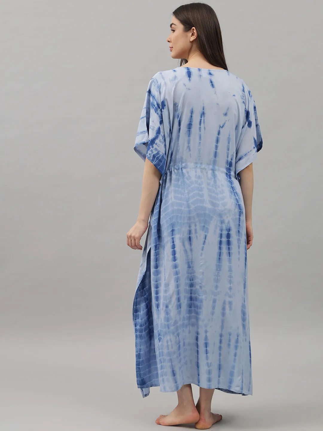 Blue Tie and Dye Print Rayon Kaftan by Shararat