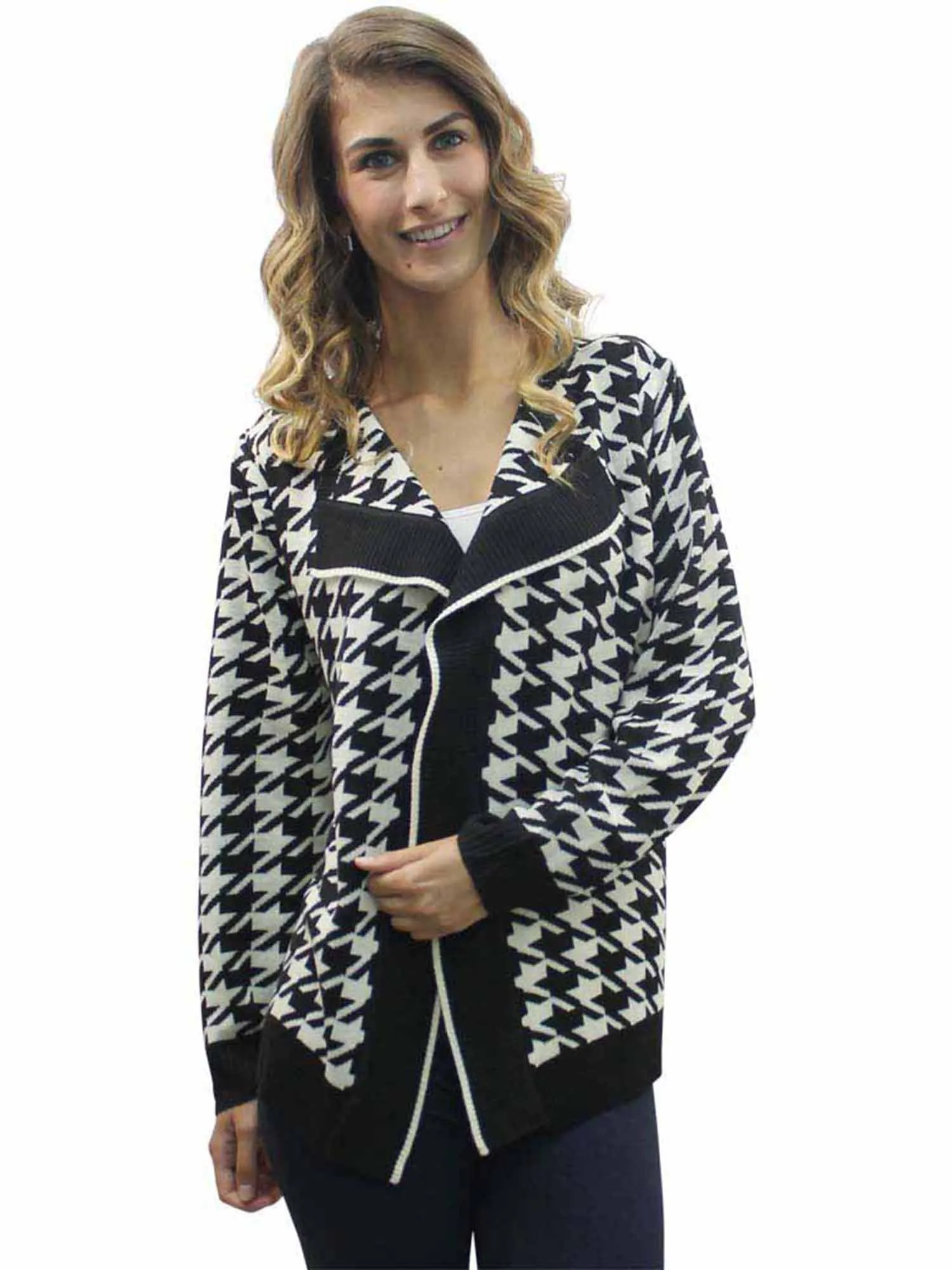 Bold Houndstooth Long Cardigan Sweater