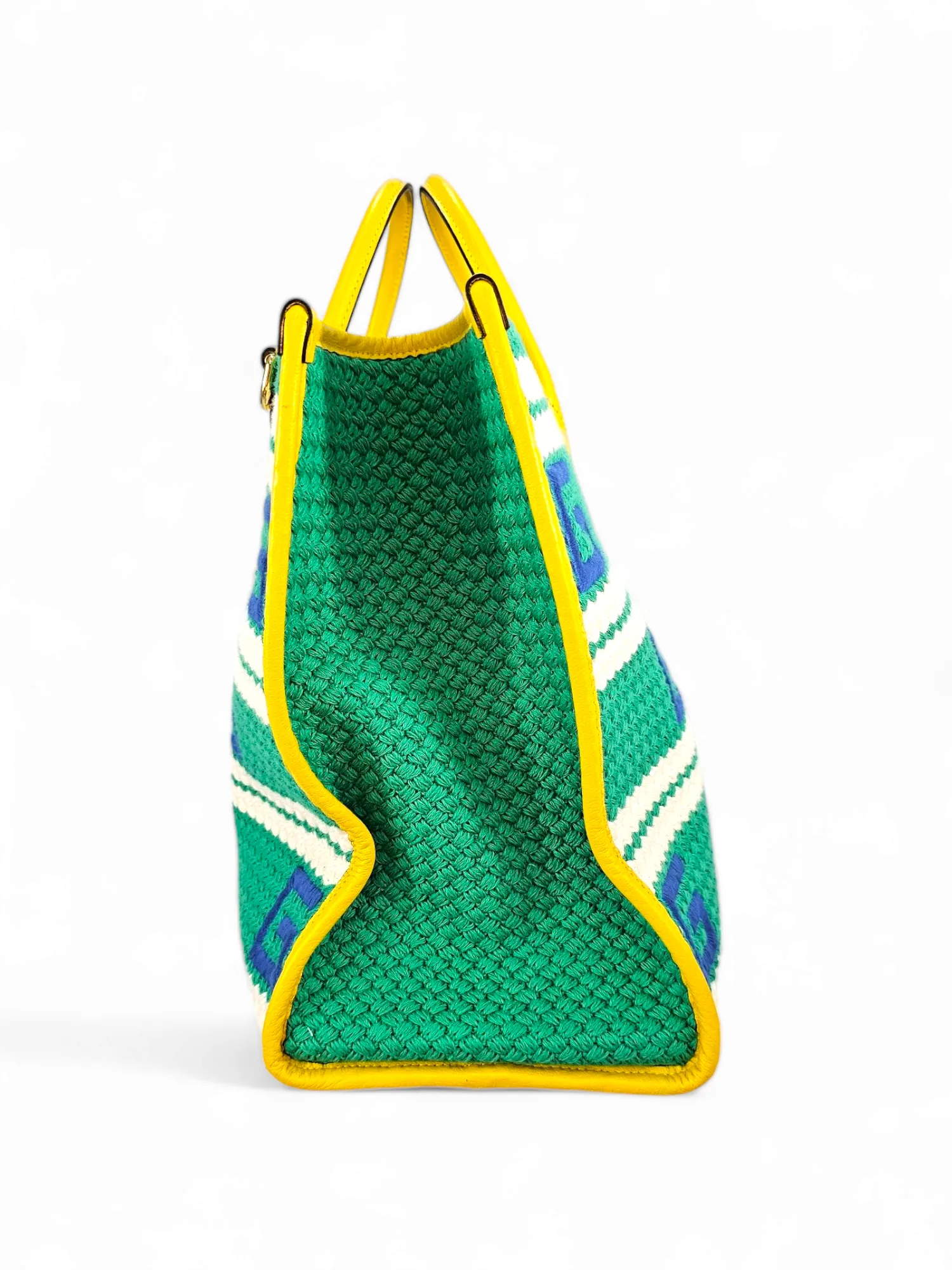 Bolsa Gucci Tote Rio de Janeiro Striped em Crochê é Couro Amarelo