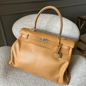 Bolsa Hermès Kelly 50 Box Calf Bege com Ferragem Palladium