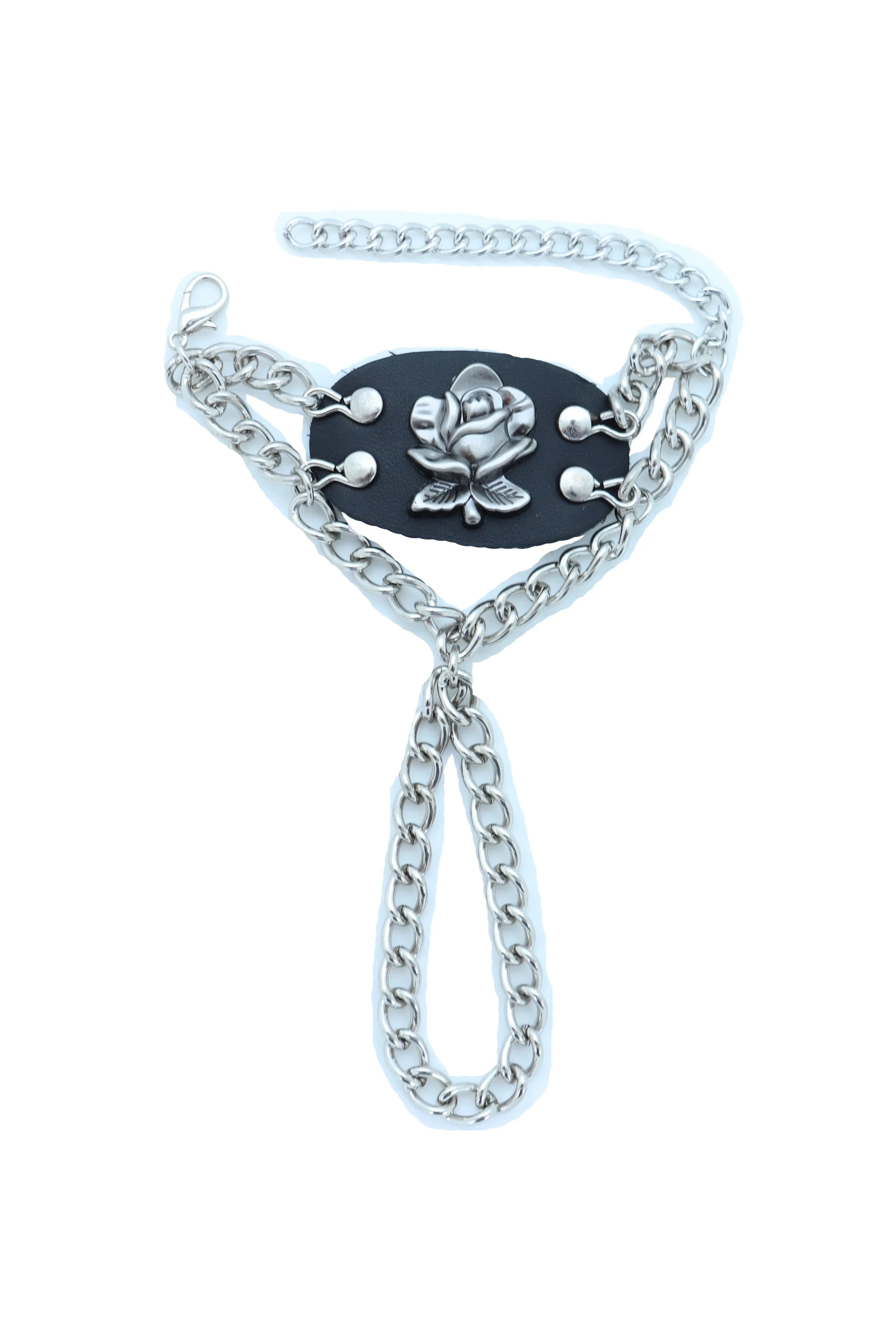 Bracelet Silver Metal Hand Chain Rose Flower Charm Biker