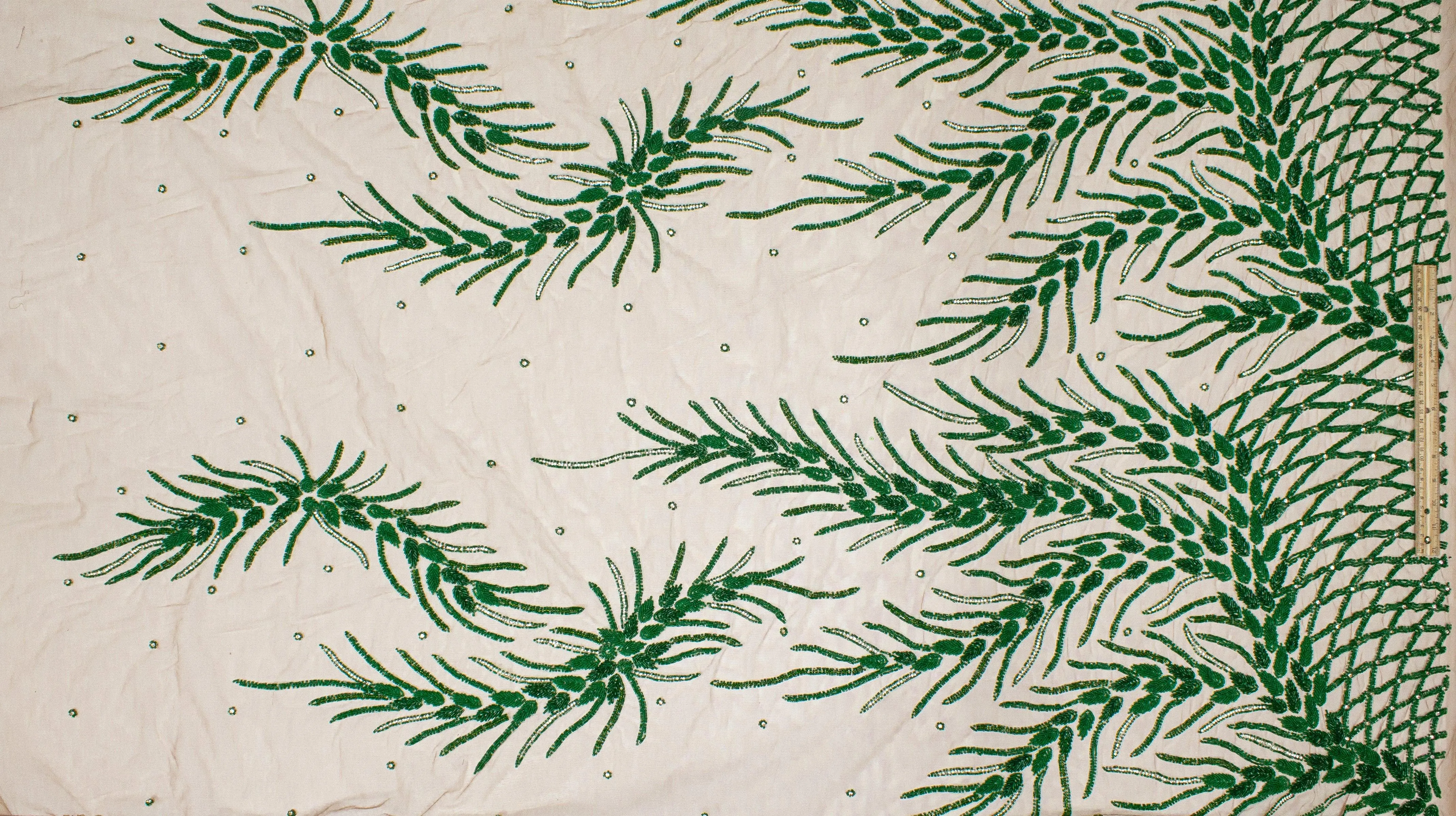 Branch Design Hand Beaded Mesh - Green