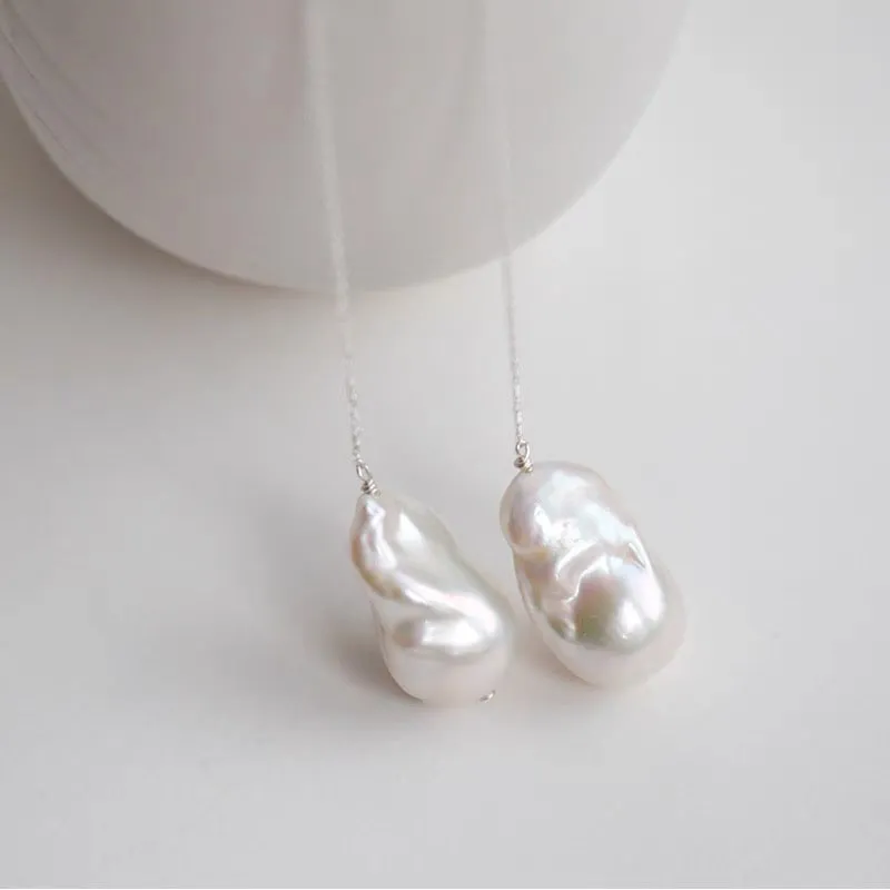 Bridal Drop White Freshwater Extra Large Baroque Pearl Earrings