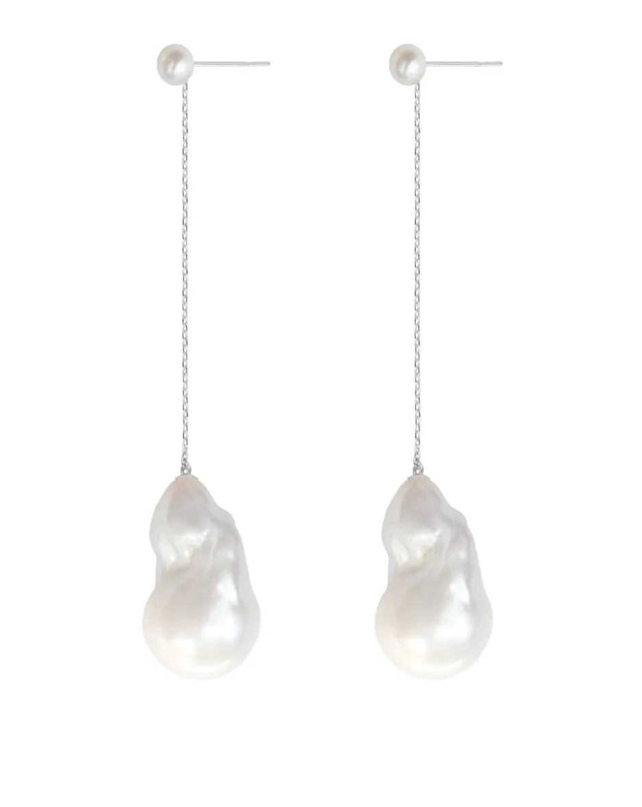 Bridal Drop White Freshwater Extra Large Baroque Pearl Earrings