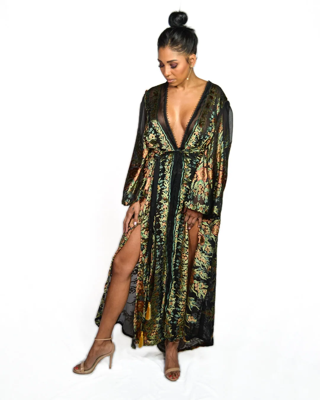 'Burnout Velvet' Kaftan Dress