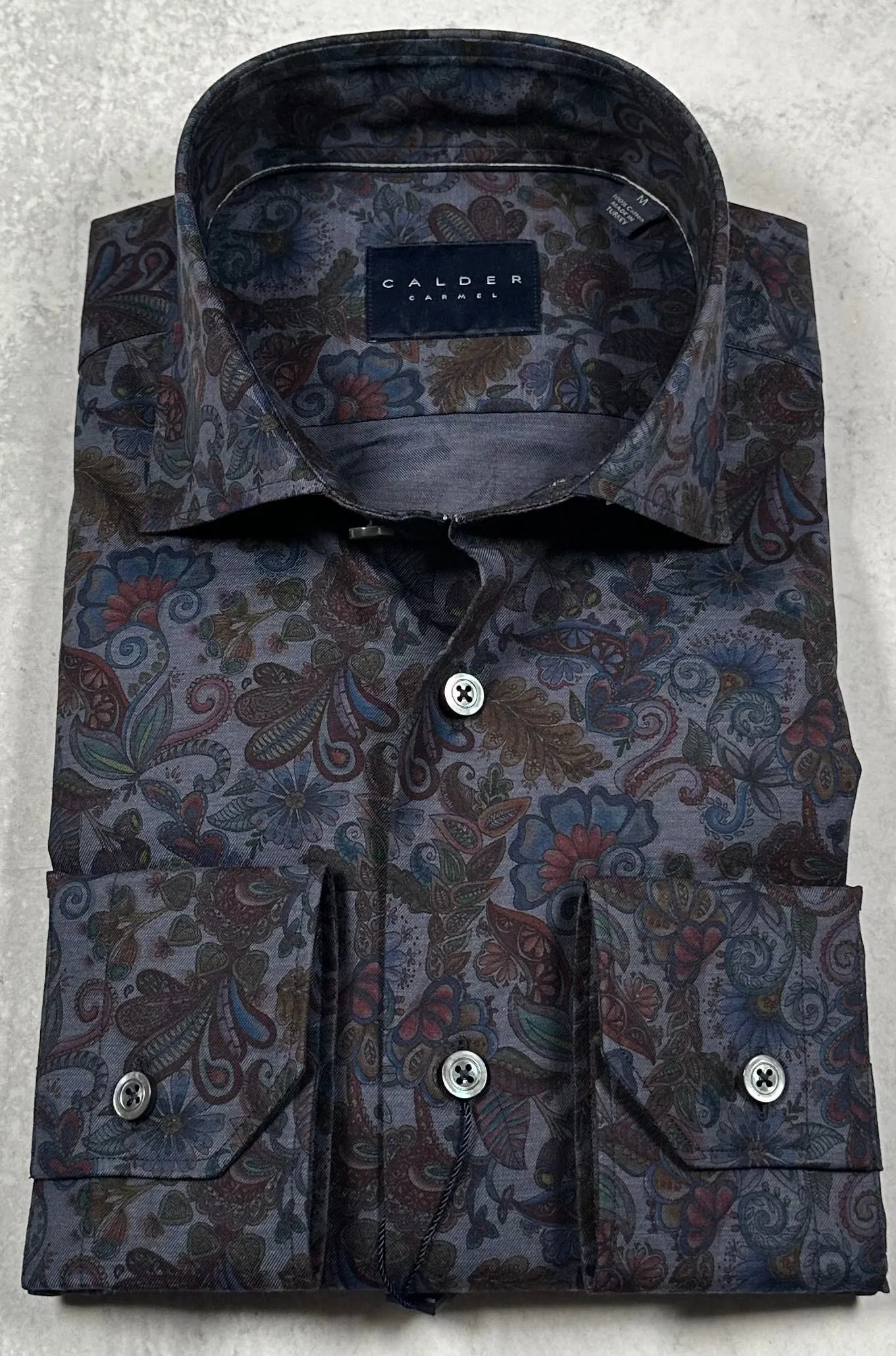 Calder Carmel Ancient Madder Floral On Twill Melange Sport Shirt in Indigo