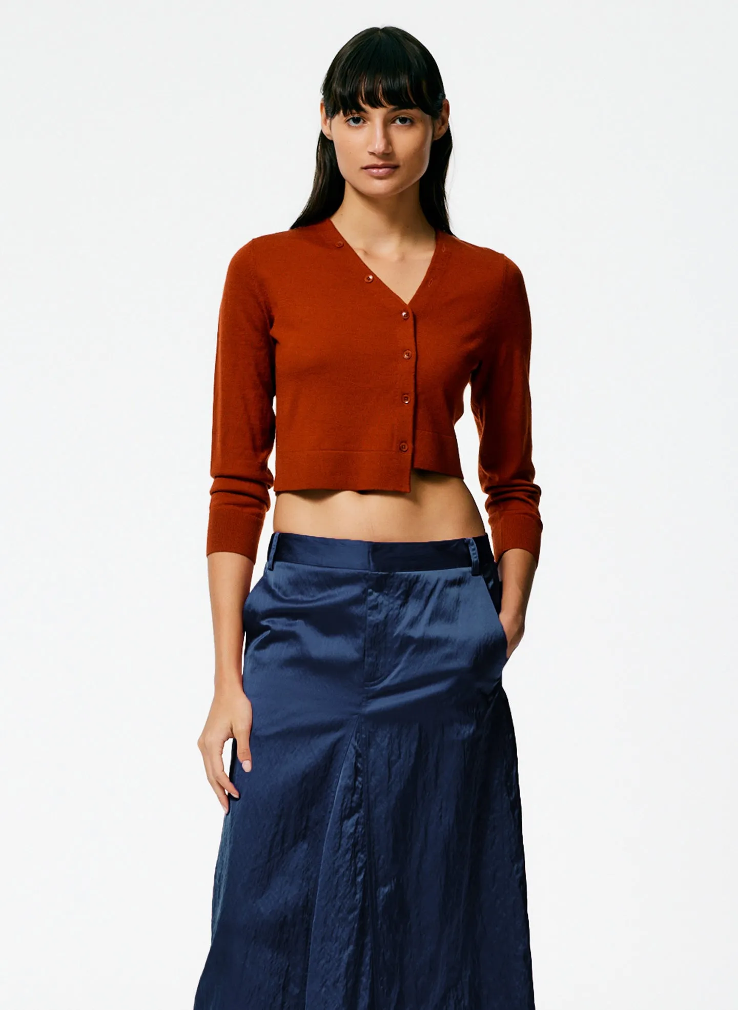 Cashmere Silk Super Cropped Asymmetrical Cardigan