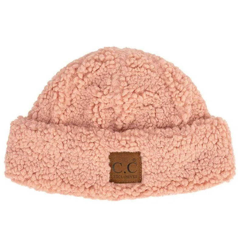 C.C Sherpa Cuff Beanie Hat with C C Suede Logo