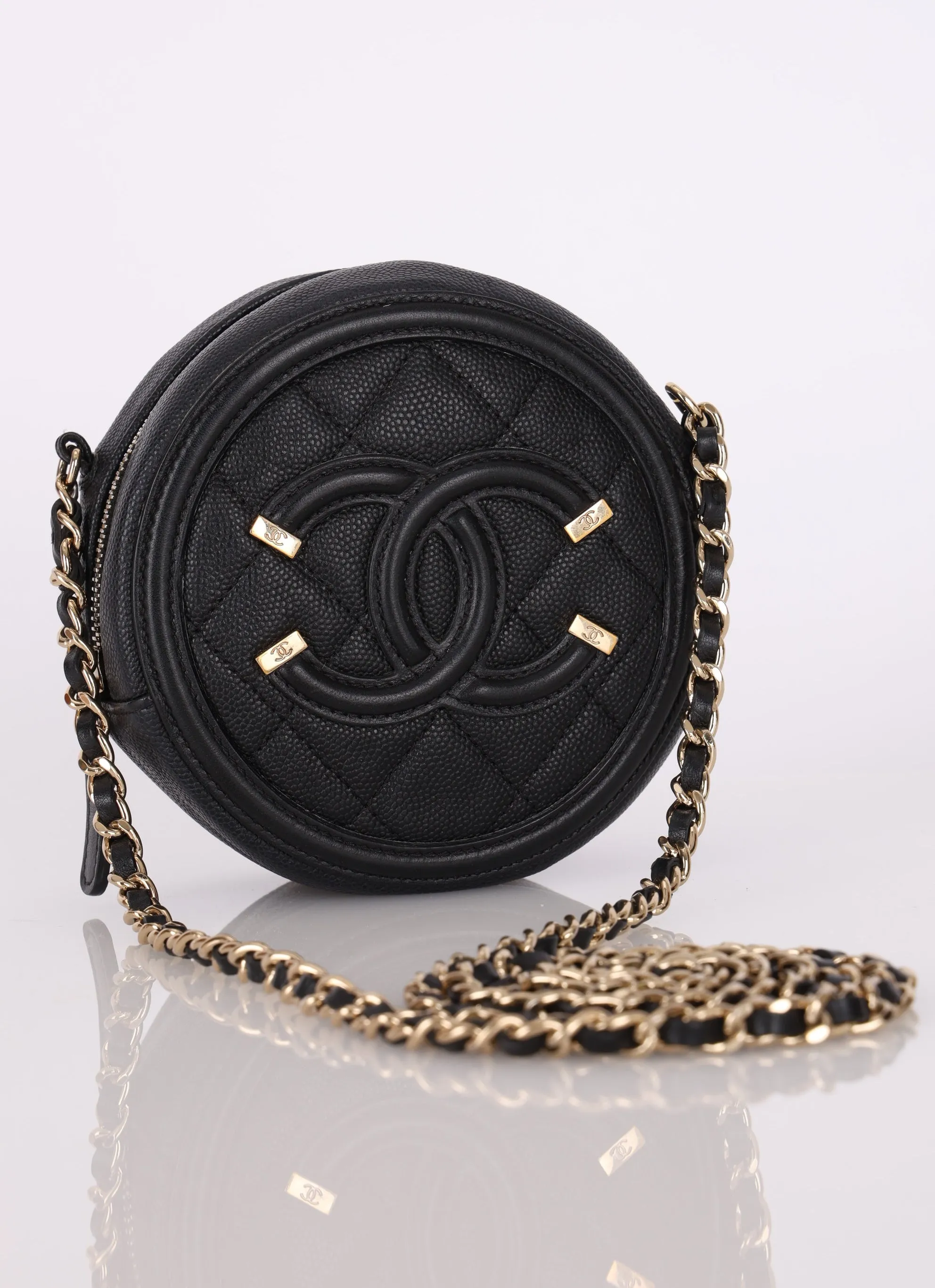 Chanel 2019 Caviar Filigree Round Crossbody