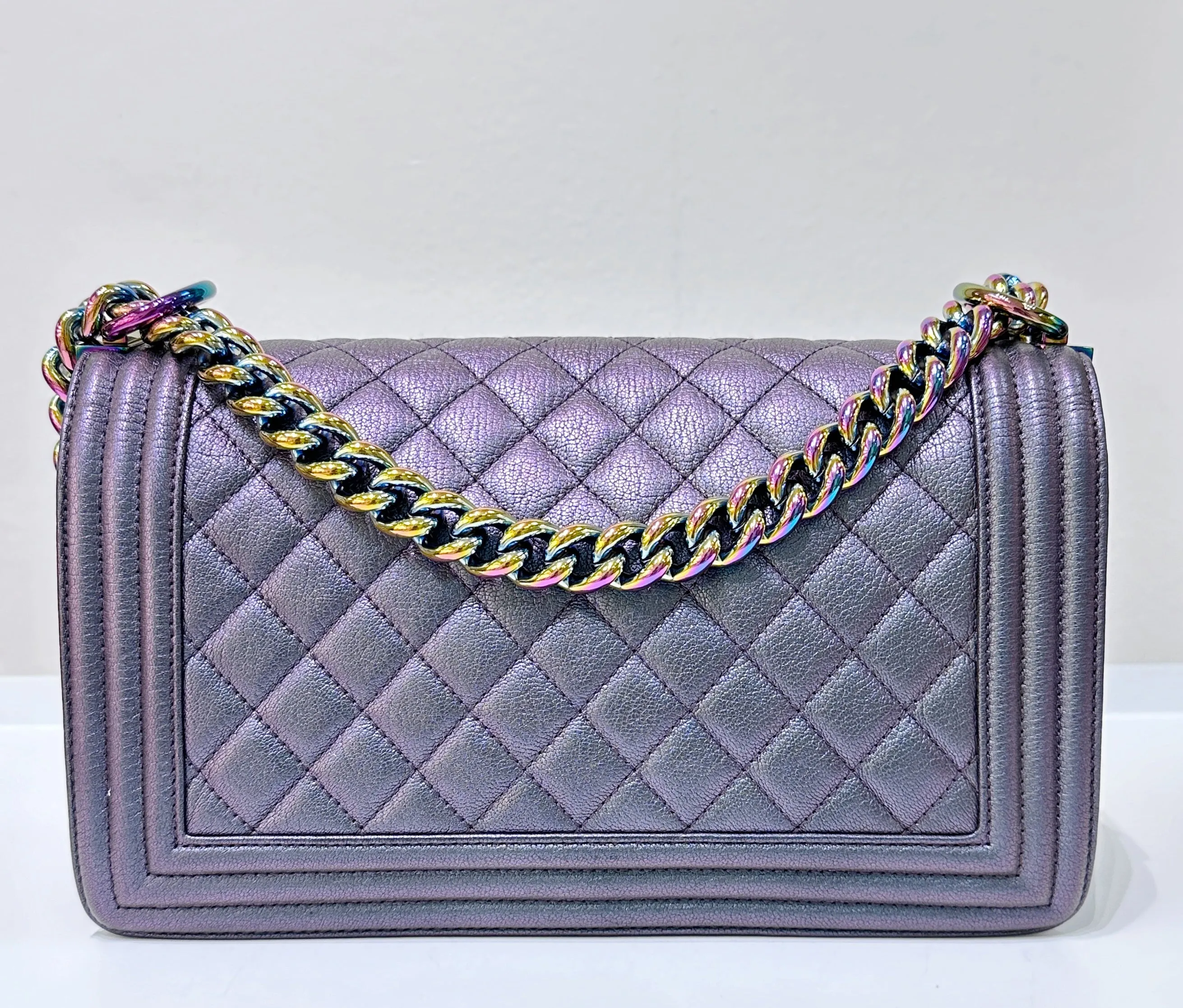 Chanel Boy Bag Old Medium Calfskin Purple