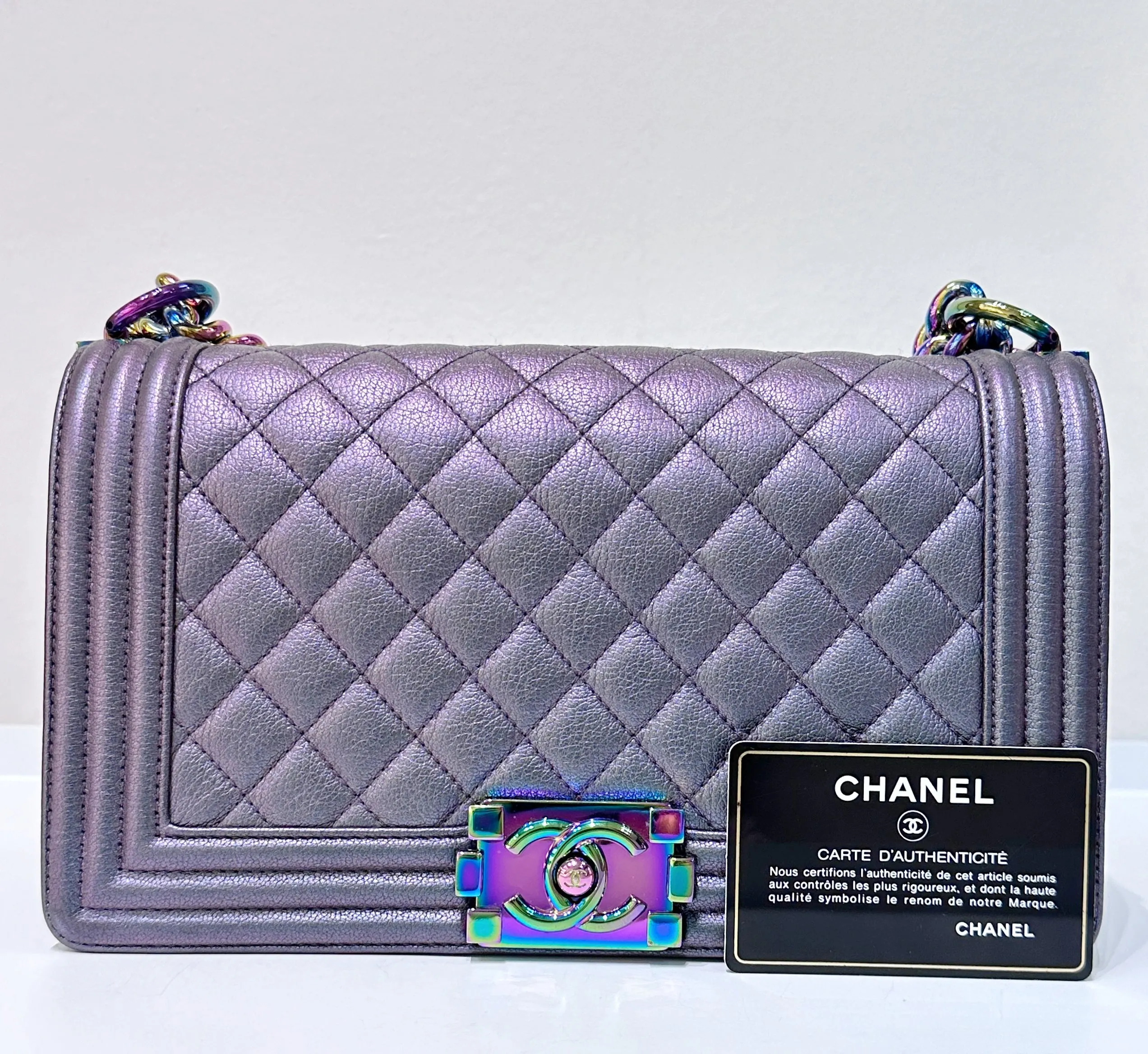 Chanel Boy Bag Old Medium Calfskin Purple