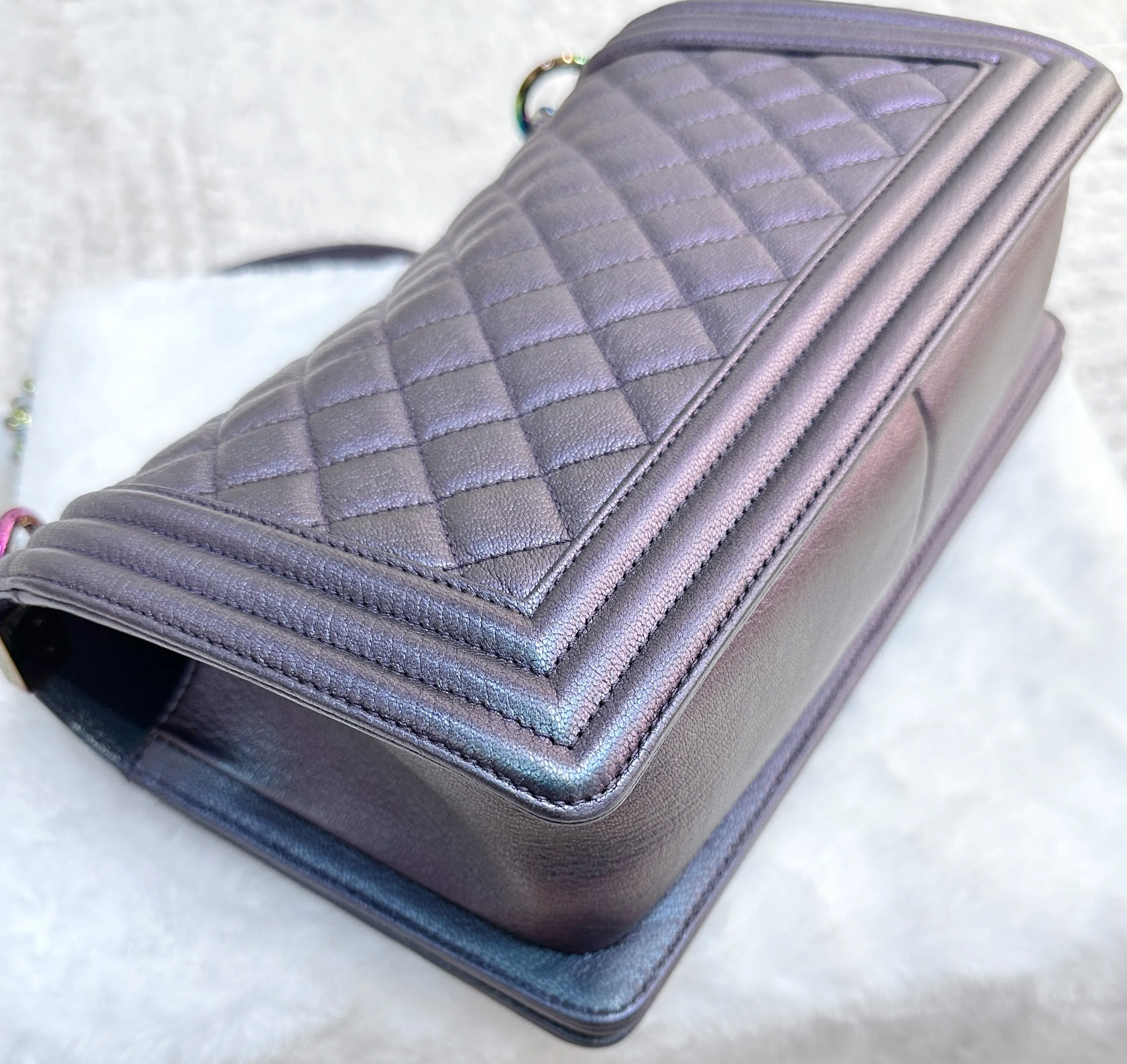 Chanel Boy Bag Old Medium Calfskin Purple