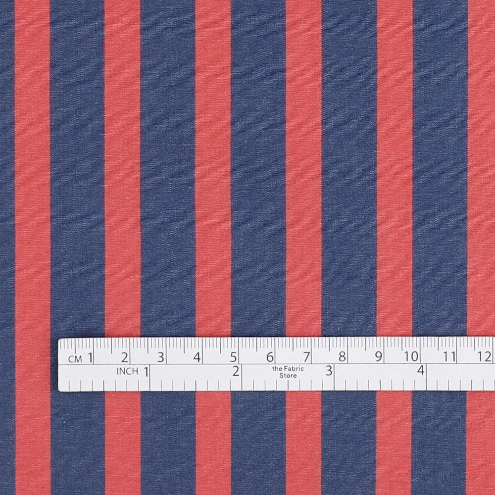 Club Stripe Cotton Shirting - Navy / Red