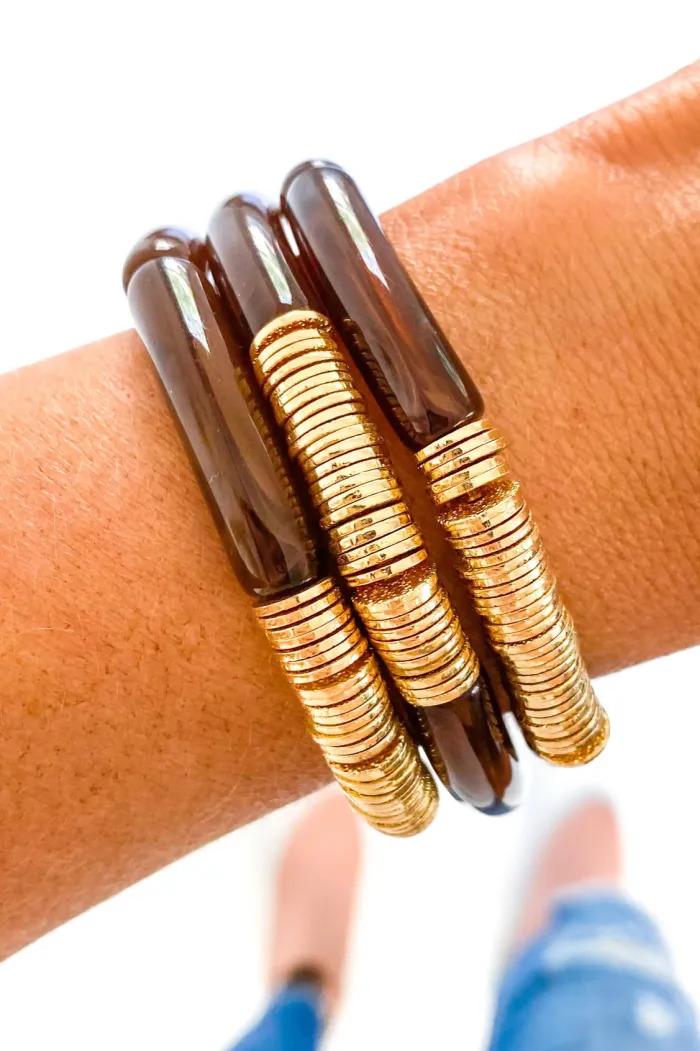 Cola   Gold Disc Acrylic Tube Bamboo Bracelet