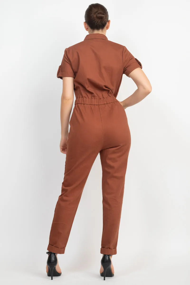 Collared Button-front Jumpsuit