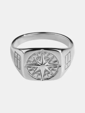 Compass Signature Ring Silver