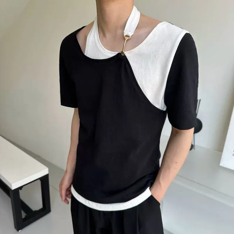 Contrast Color Stitching Fake Two Piece T-shirt