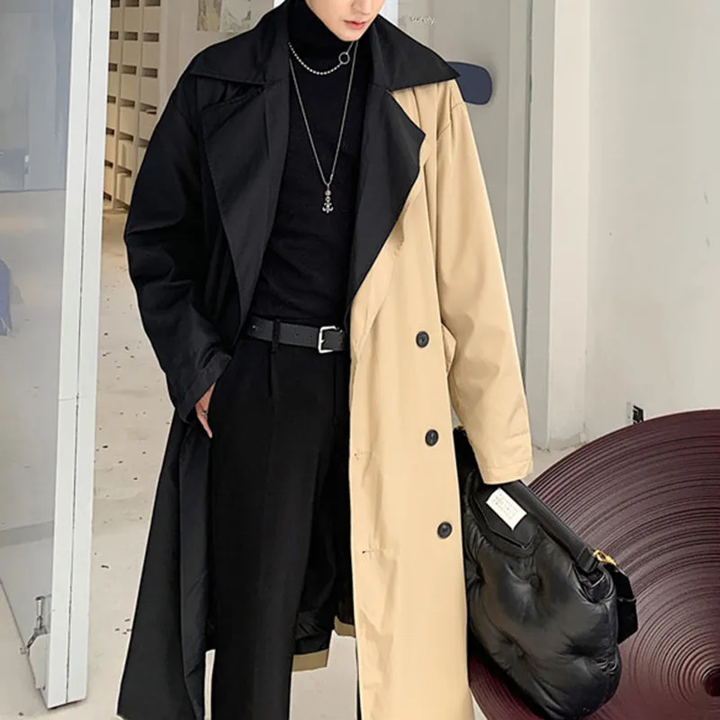 Contrast Cuban Collar Panel Trench Coat