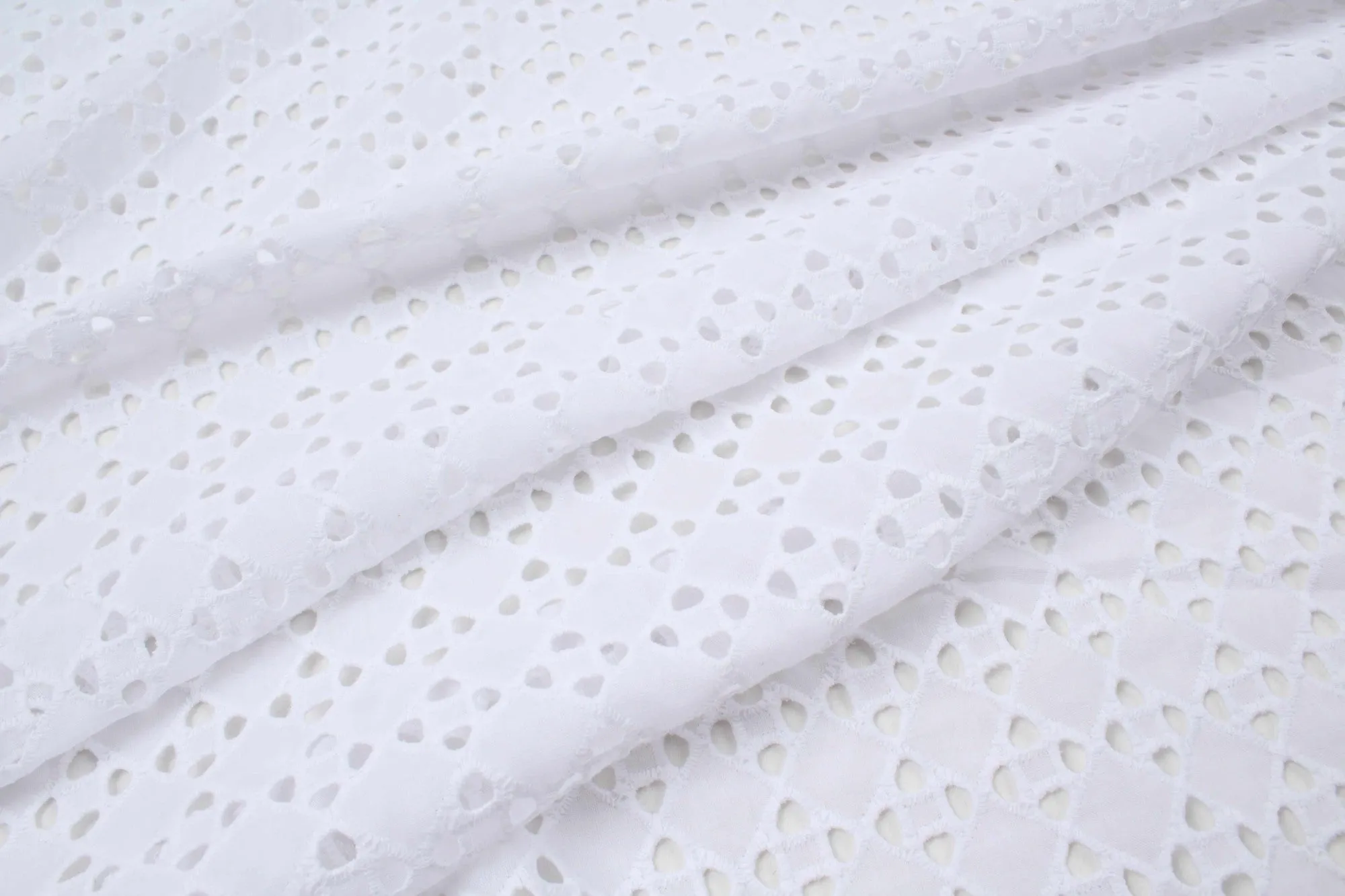 Cotton Rhombus Embroidery - Optical White