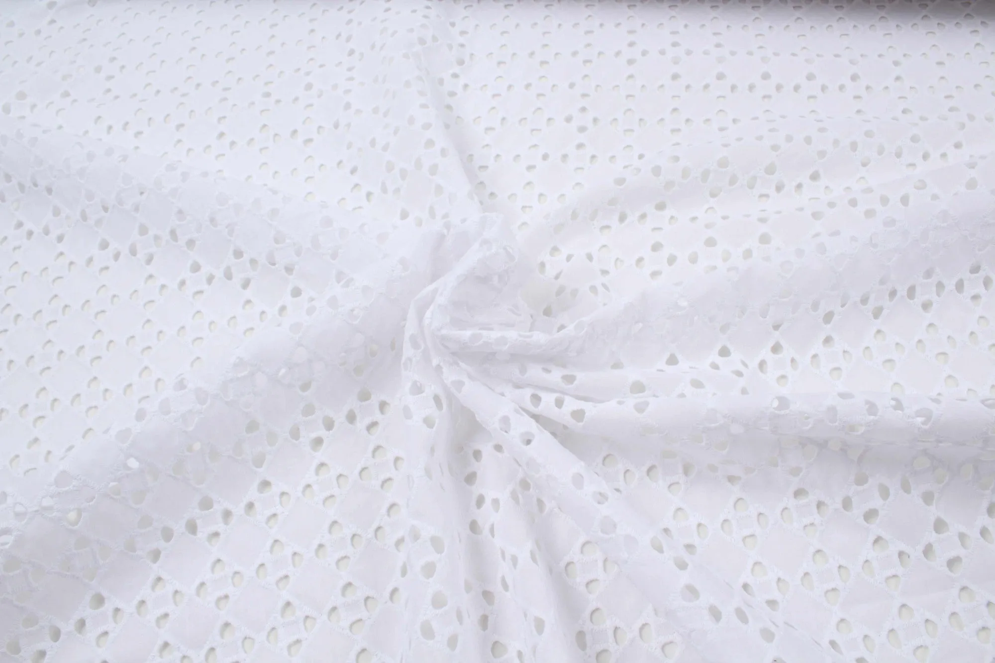 Cotton Rhombus Embroidery - Optical White