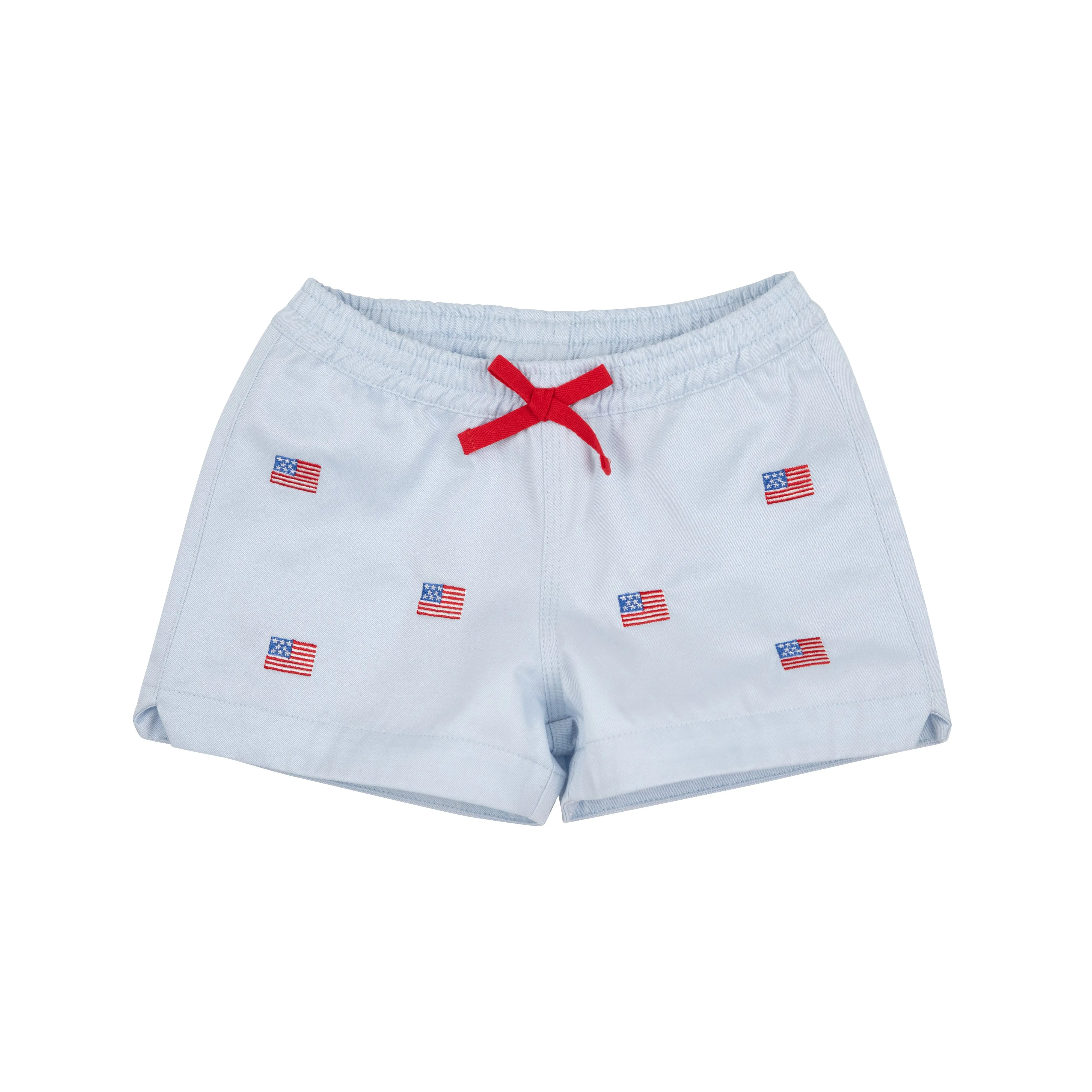 Critter Cheryl Shorts - Buckhead Blue & American Flag Embroidery with Richmond Red Bow