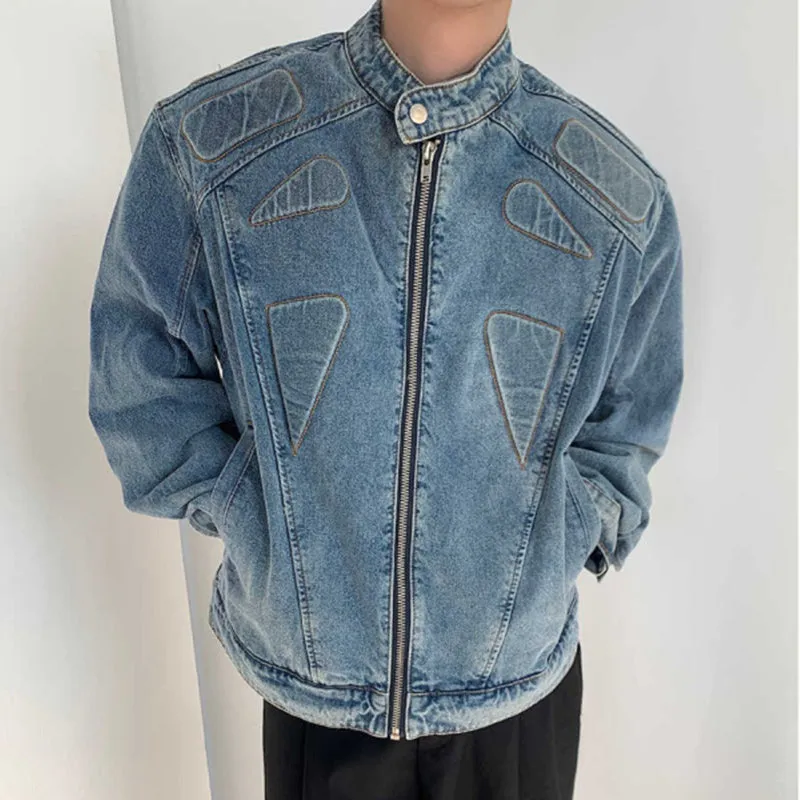 Cropped Stand Collar Structured Denim Jacket