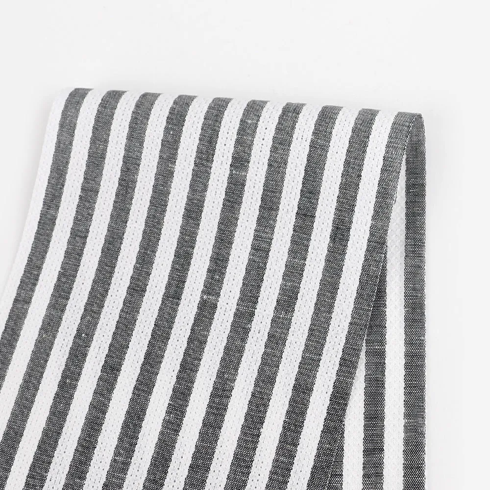 Crosshatch Stripe Cotton / Linen - White / Black (remnant)