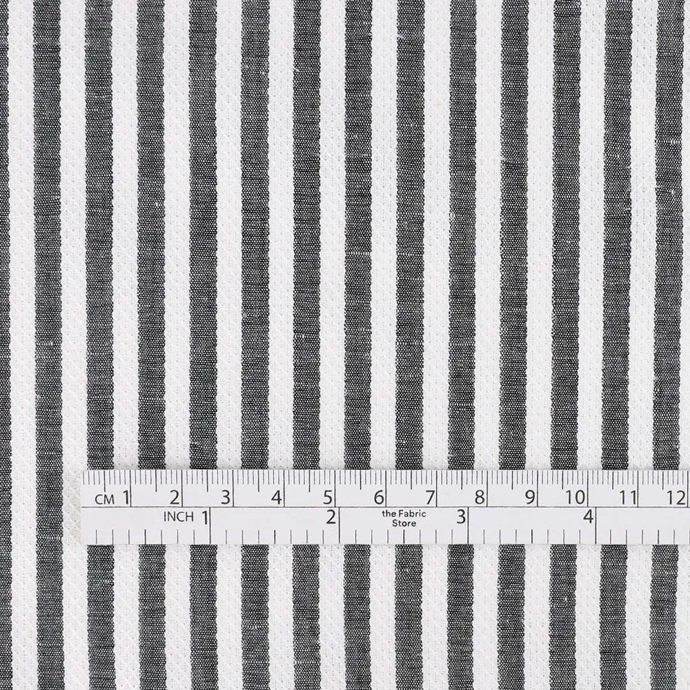 Crosshatch Stripe Cotton / Linen - White / Black (remnant)