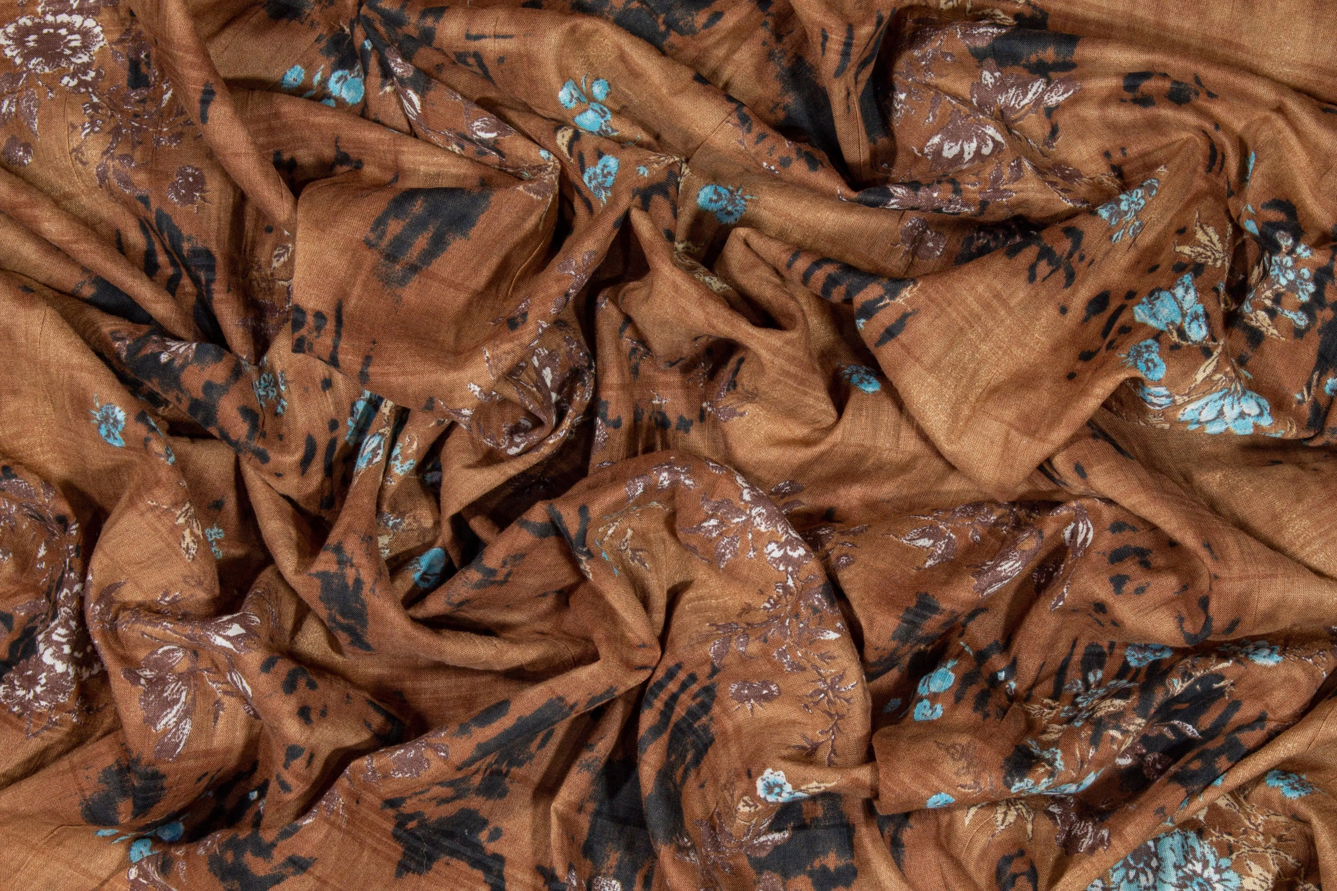 Crushed Abstract Floral Cotton Voile - Brown