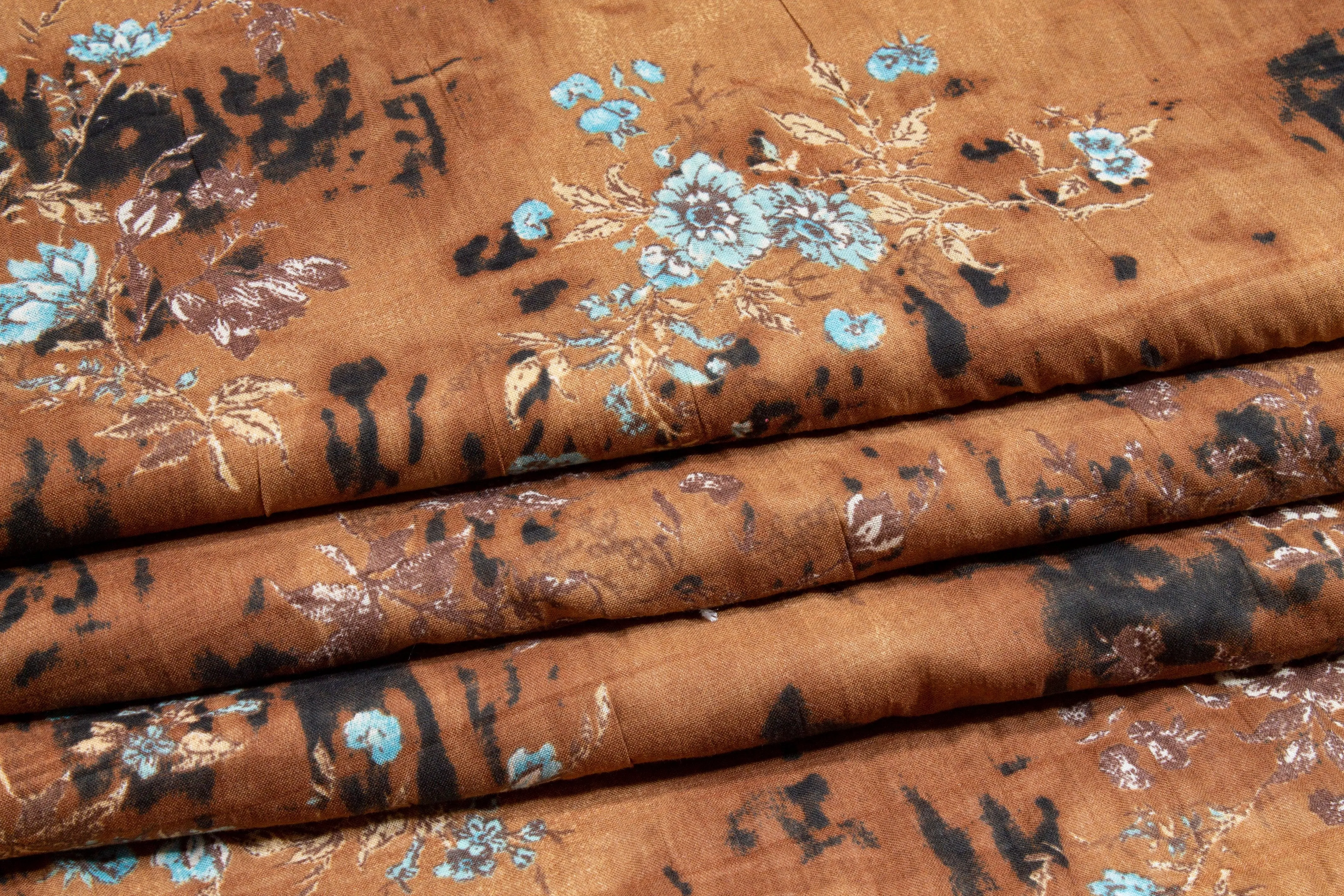 Crushed Abstract Floral Cotton Voile - Brown