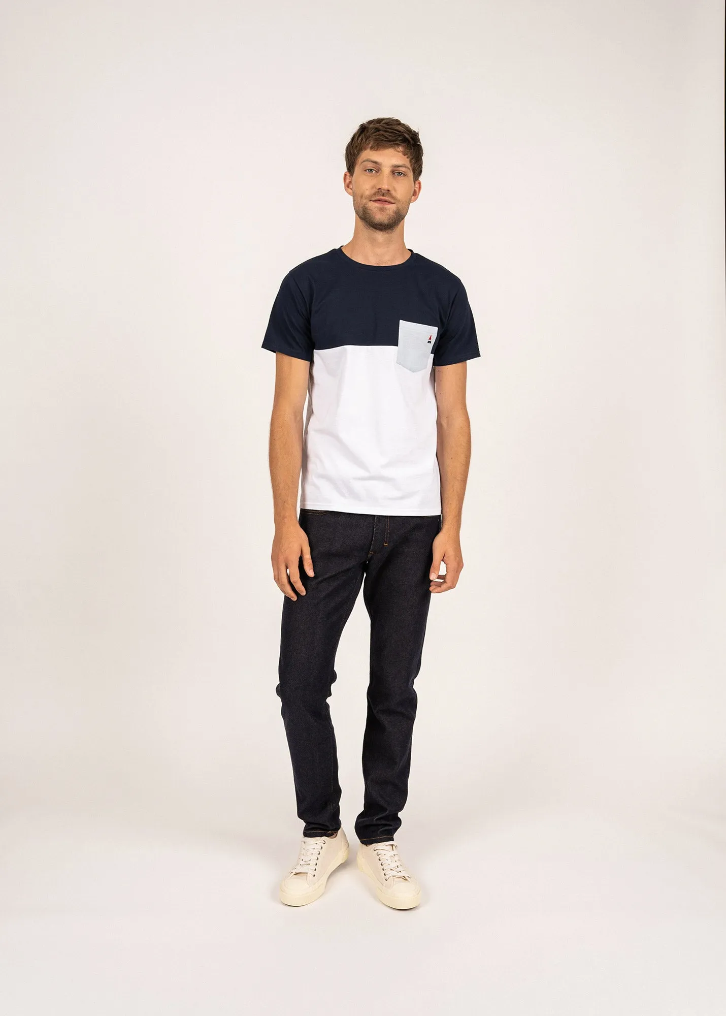 CYRIAC - Tricolor T-Shirt by Maison FT | 100% Cotton (WHITE / NAVY / LIGHT BLUE)