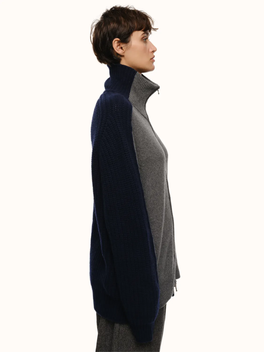 Dakota Zip Front Cardigan in Recycled Cashmere & Recycled Wool