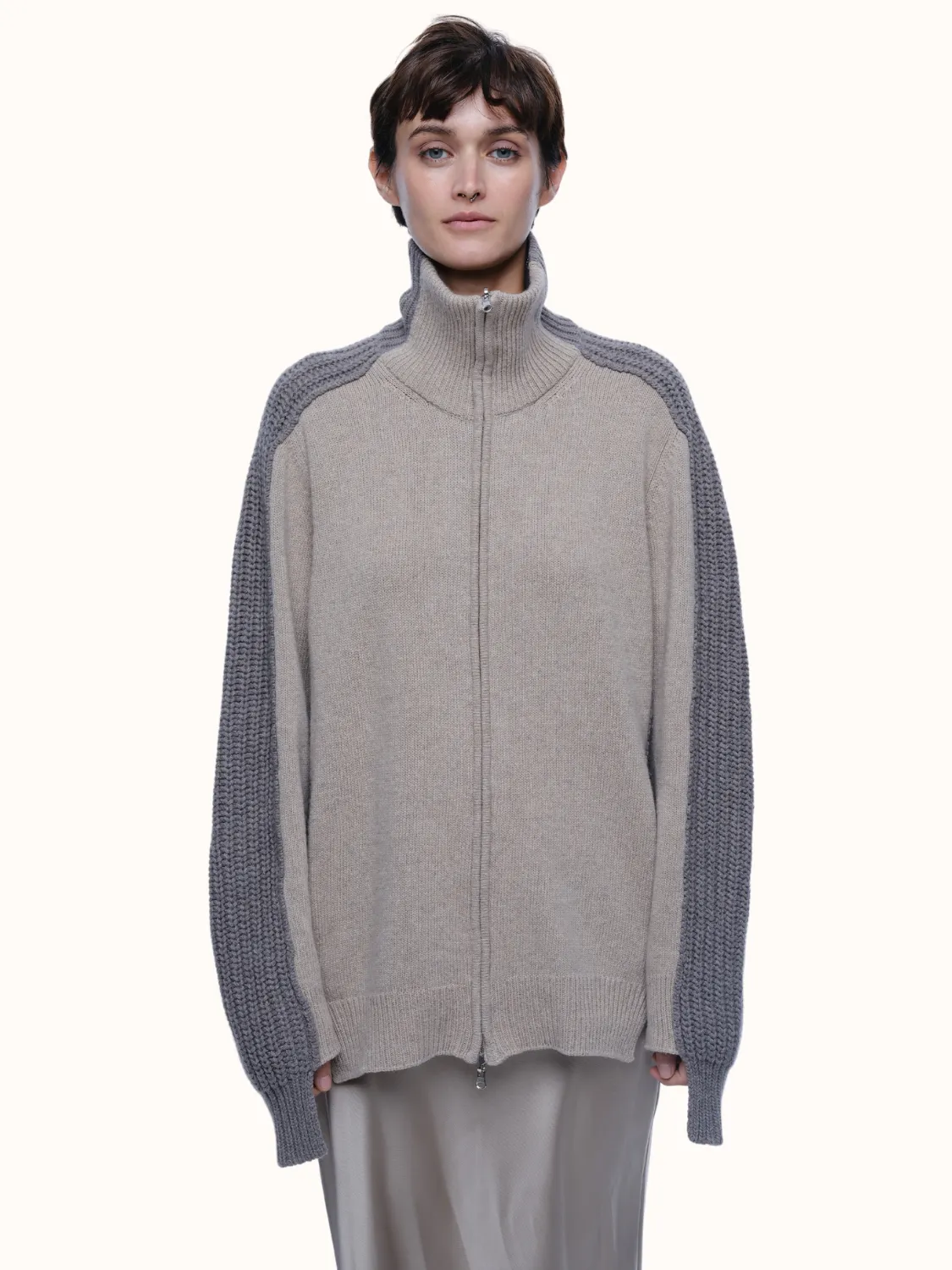 Dakota Zip Front Cardigan in Recycled Cashmere & Recycled Wool