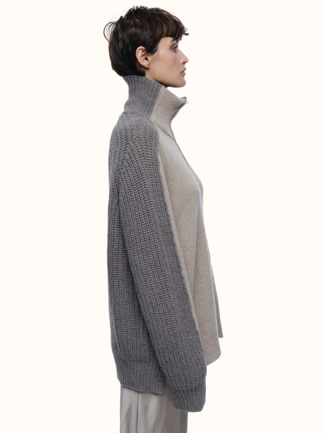 Dakota Zip Front Cardigan in Recycled Cashmere & Recycled Wool