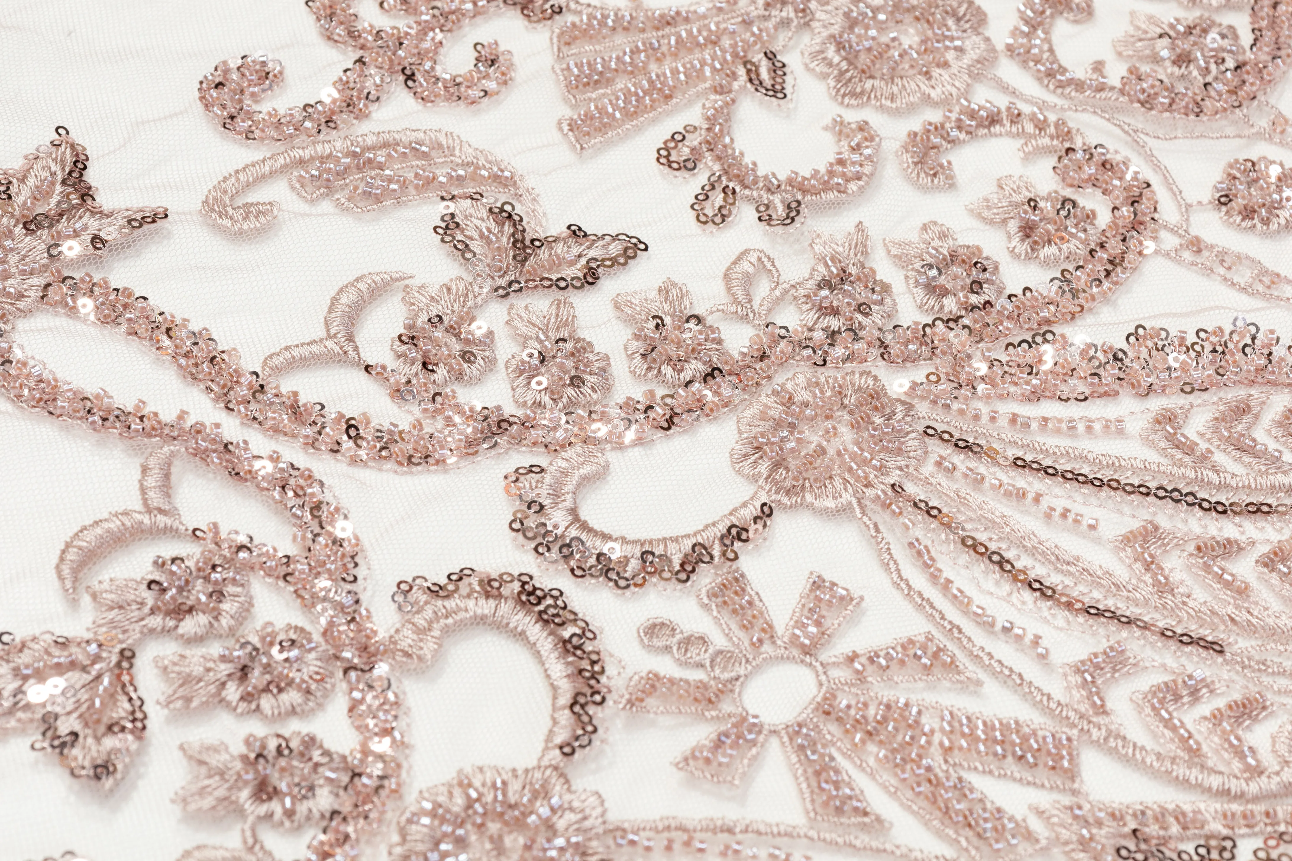 Damask Beaded and Embroidered - Blush