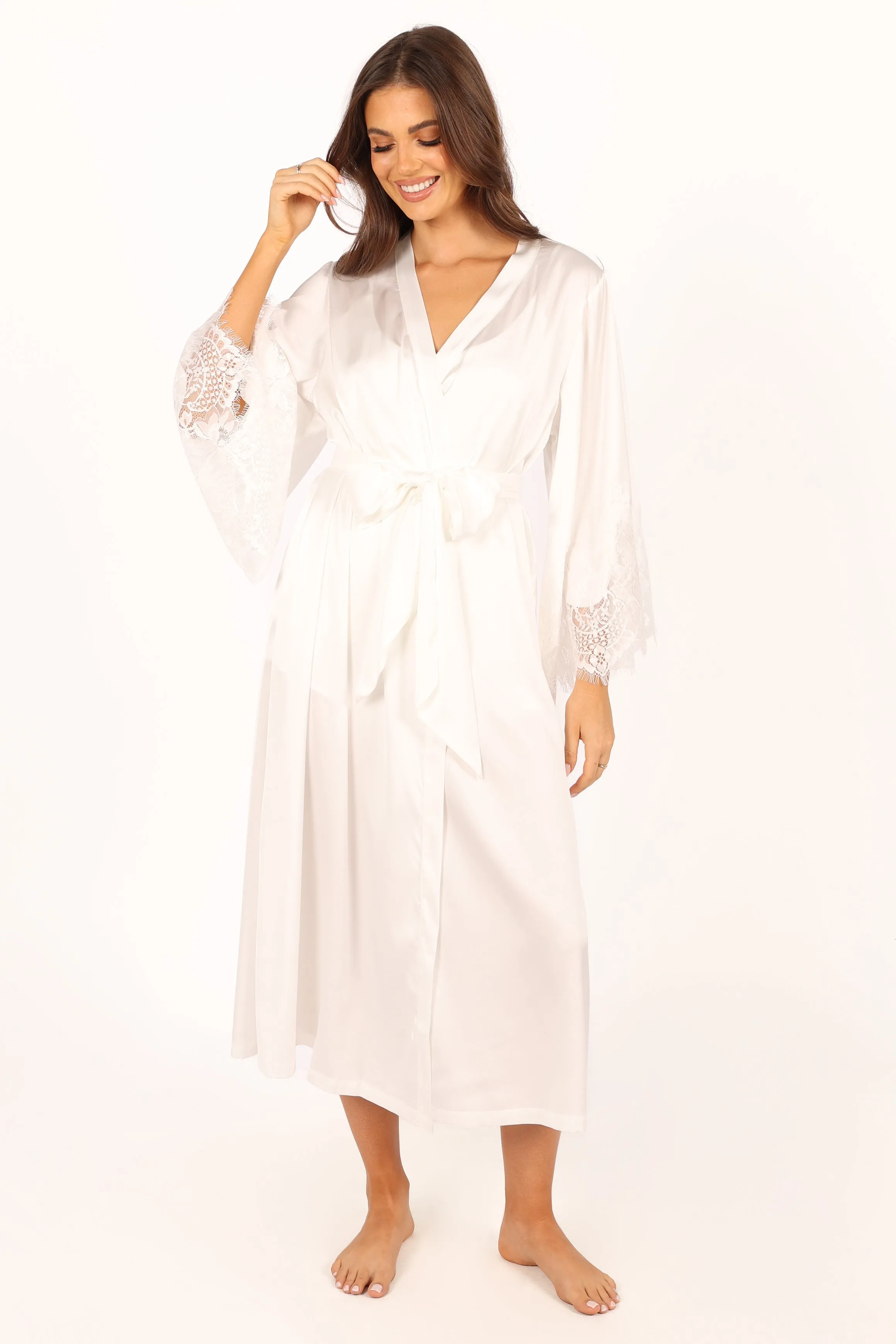 Darani Full Length Lace Trim Robe - Ivory