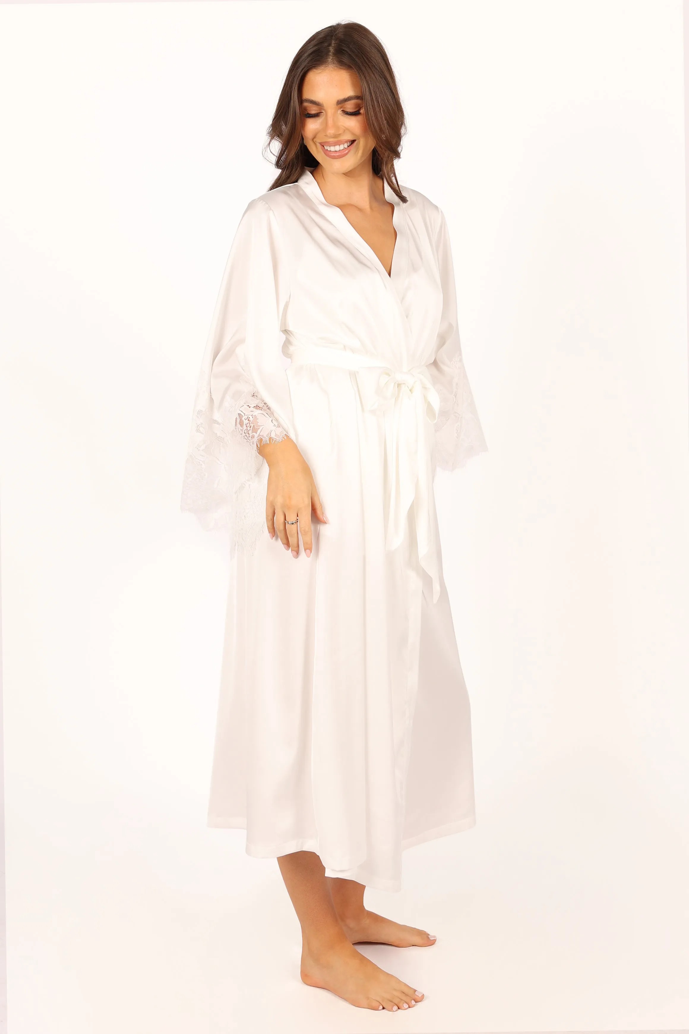 Darani Full Length Lace Trim Robe - Ivory