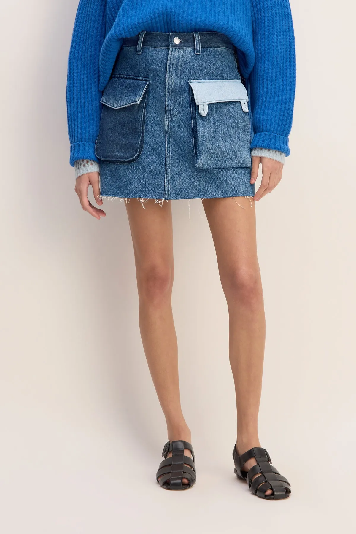 DENIM PATCHWORK MINI SKIRT