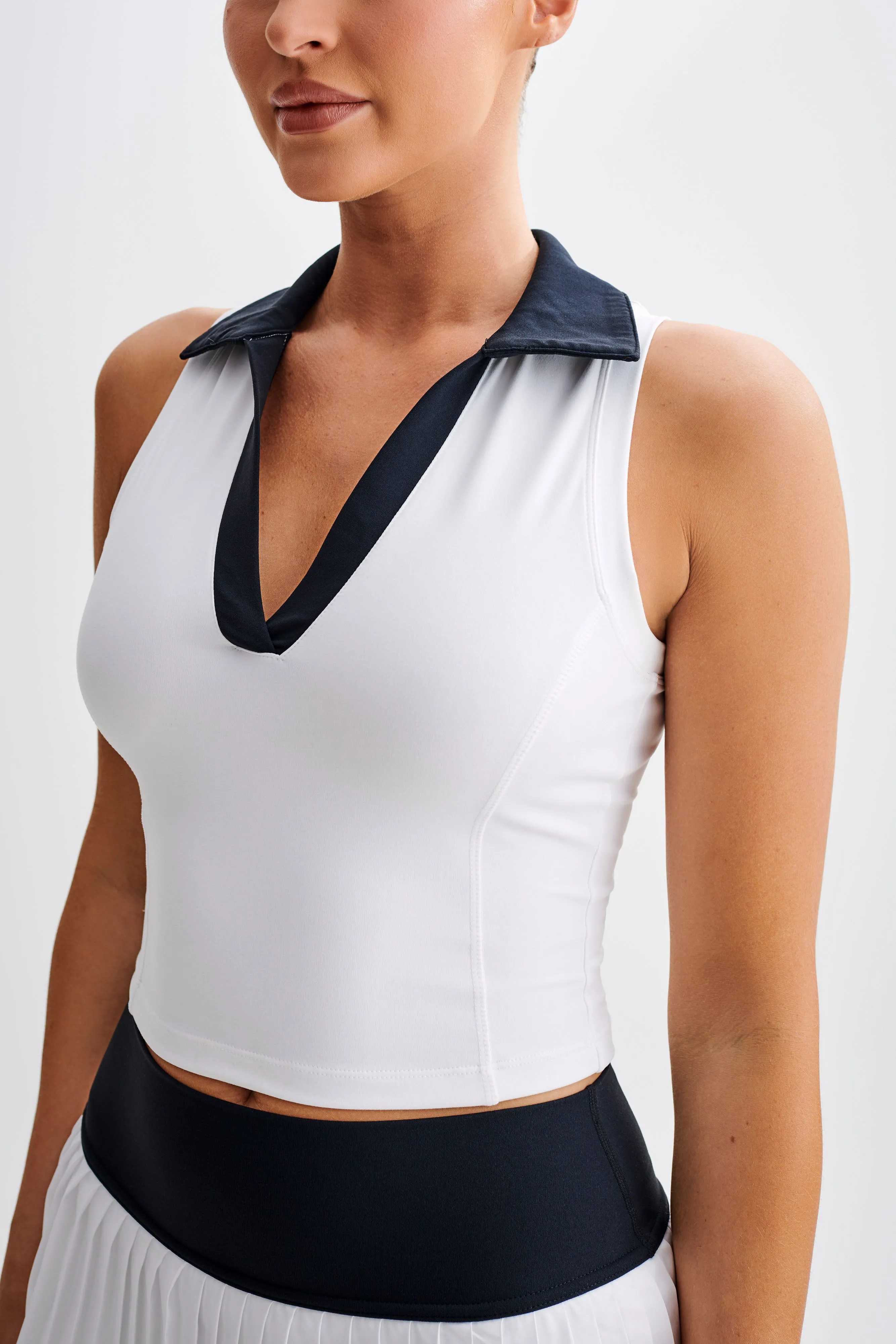 Denver Sleeveless Collared Active Top - Black/White