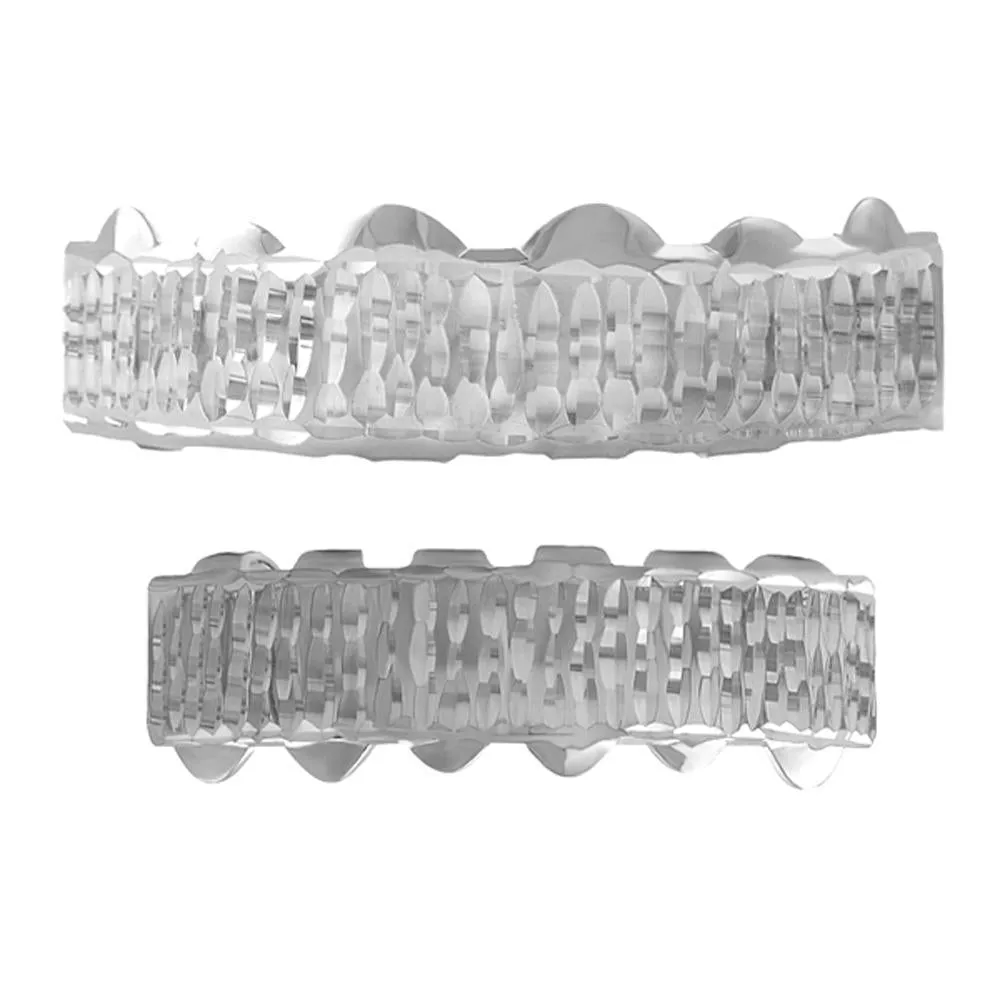 Diamond Cut Grillz Bar Style Silver Set