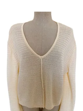 DOUBLE ZERO V-Neck Ribbed Knit Sweater - Cream