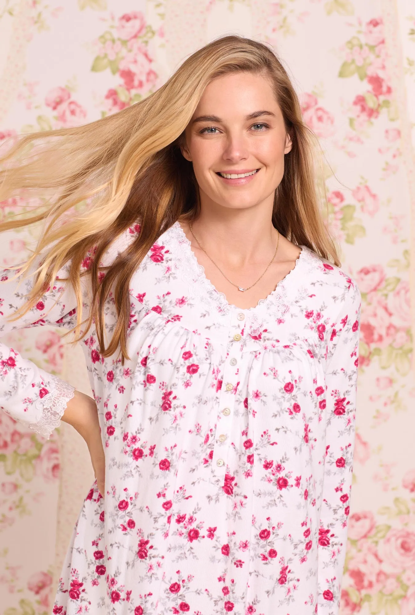 Dreamy Sweater Knit Short Nightgown-Dreamy Claret Floral