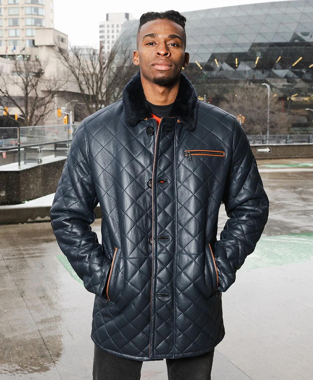 Drew Navy quilted sheepskin shearling coat