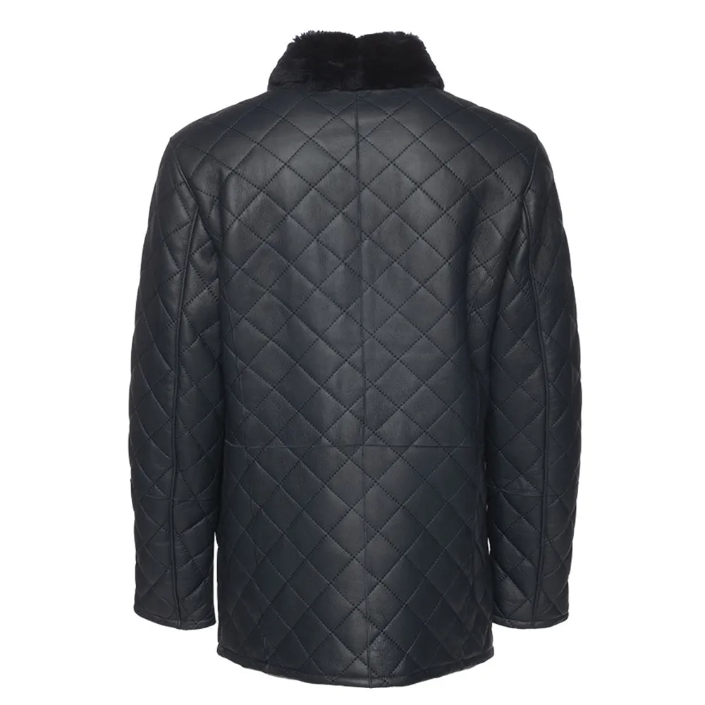 Drew Navy quilted sheepskin shearling coat