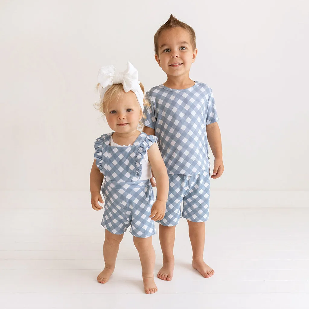 Dusty Blue Gingham French Terry Shorts