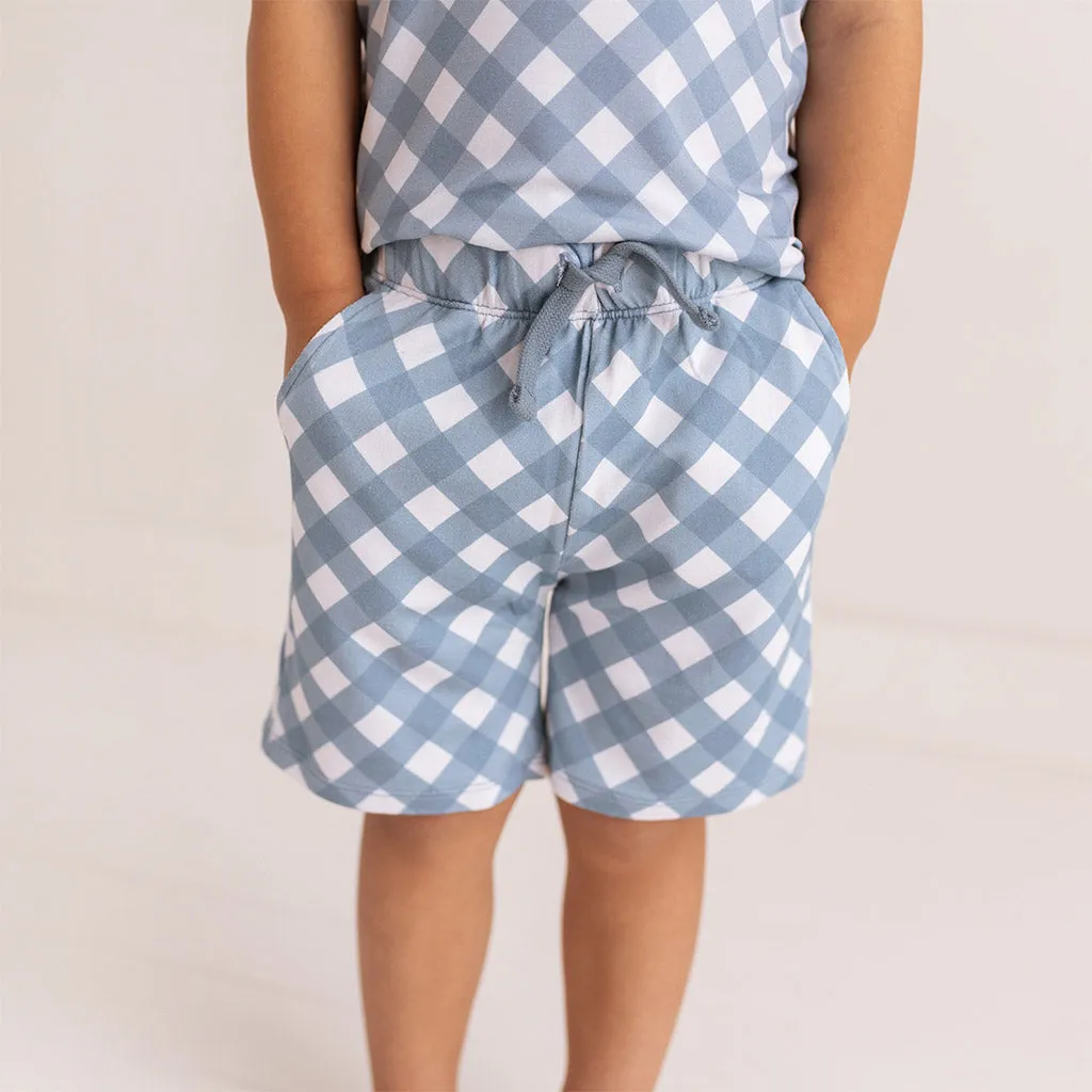 Dusty Blue Gingham French Terry Shorts