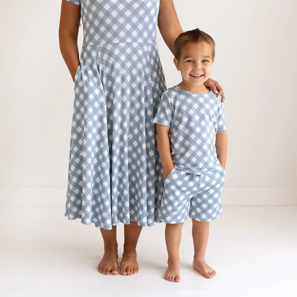 Dusty Blue Gingham French Terry Shorts