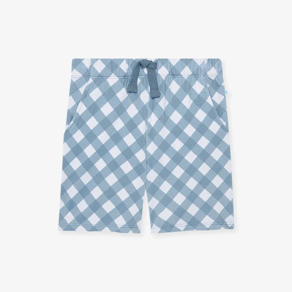 Dusty Blue Gingham French Terry Shorts