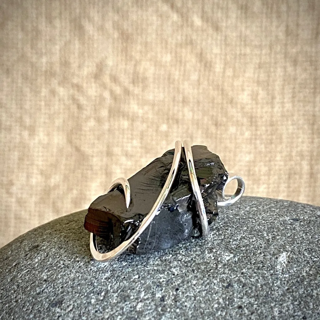 Elite Shungite Pendant, 6.9g, Hand Forged Sterling Silver